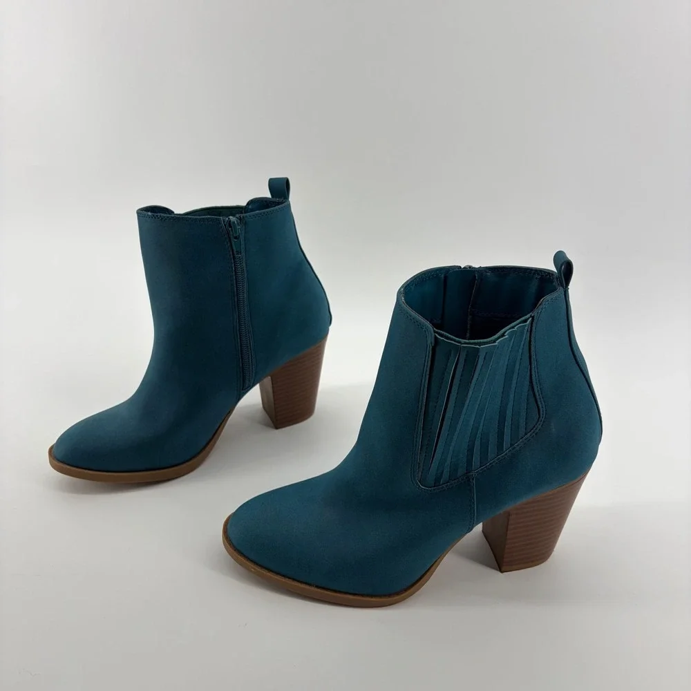 Serra‎ Teal Blue Suede Chelsea Block Heel Ankle Boots Size 8 - Picture 3 of 8